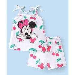 Babyhug Disney Single Jersey Knit Sleeveless Night Suit Minnie Mouse and Cherry Print - White
