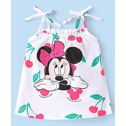 Babyhug Disney Single Jersey Knit Sleeveless Night Suit Minnie Mouse and Cherry Print - White