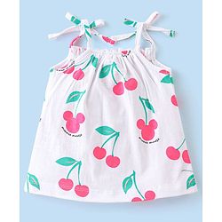 Babyhug Disney Single Jersey Knit Sleeveless Night Suit Minnie Mouse and Cherry Print - White