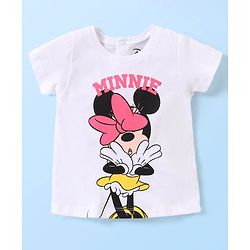 Babyhug  Disney Cotton Half Sleeves Shorts  Night Suit Minnie Mouse Print - White & Pink