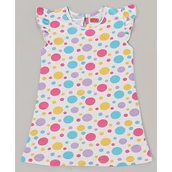 Babyhug Single Jersey Knit Frill Sleeves Nighty Polka Dots Print -  Blue White & Yellow