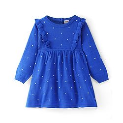 Babyhug Knitted Full Sleeves Polka Dot Design Woolen Dress -  Royal Blue