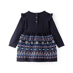 Babyhug Knitted Full Sleeves Floral Embroidery Woolen Dress - Navy Blue