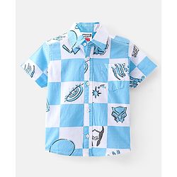 Babyhug Marvel Cotton Woven Half Sleeve Shirt With Avengers Print - Blue
