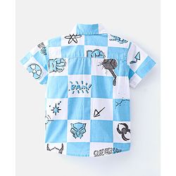Babyhug Marvel Cotton Woven Half Sleeve Shirt With Avengers Print - Blue