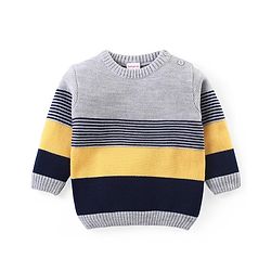 Babyhug Knit Full Sleeves Pullover Sweater & Pant Set Stripe Design - Multicolour
