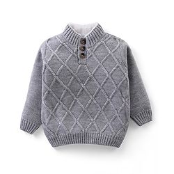 Babyhug Knitted Full Sleeves Pullover Cable Knit Henley Sweater -Grey