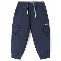 Babyhug Twill Woven Full Length  With Stretch Trouser Pant with Text Print  - Grey