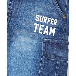 Babyhug Above Knee Length Stretchable Denim Bermuda With Text Print - Blue