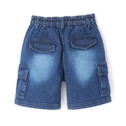 Babyhug Above Knee Length Stretchable Denim Bermuda With Text Print - Blue