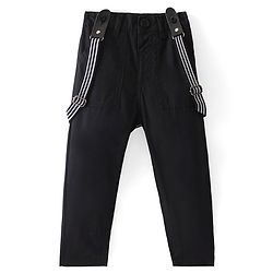 Babyhug Cotton Lycra Full Length Pants with Suspenders - Black