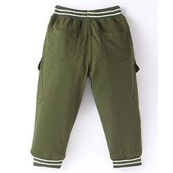 Babyhug Cotton Woven Full Length Stretchable Trouser with Text Print - Olive Green