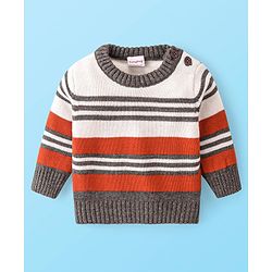 Babyhug Knitted Full Sleeves Striped Pullover Sweater Set - Grey