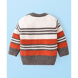 Babyhug Knitted Full Sleeves Striped Pullover Sweater Set - Grey
