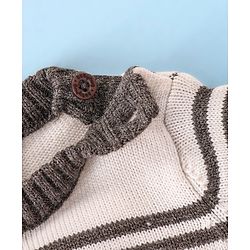 Babyhug Knitted Full Sleeves Striped Pullover Sweater Set - Grey