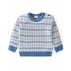 Babyhug Knit Full Sleeves All Over Design Sweater & Pant Set - Blue