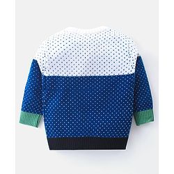 Babyhug Knitted Full Sleeves Colourblock Sweater Set  - Blue White & Green