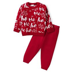 Babyhug Knit Full Sleeves Pull Over Sweater Set with Snowflakes Design - Red