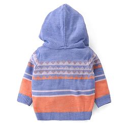 Babyhug Knitted Full Sleeves Front Open Hooded Sweaters with Stripes Design & Kangaroo Pockets - Multicolour