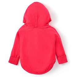 Babyhug Knitted Raglan Sleeves Hooded Sweater with Reversible Star Sequin Design - Coral