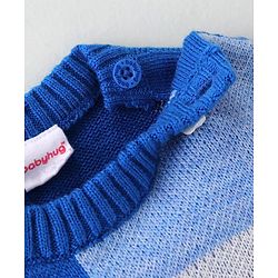 Babyhug Knitted Full Sleeves Color Blocked Sweater Text Embroidery - Blue
