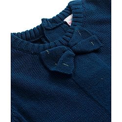 Babyhug Knitted Full Sleeves Woollen Dress with Checks Design & Bow Applique - Navy Blue