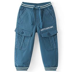 Babyhug  Woven Stretchable Pants With Text Embroidery - Navy