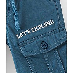 Babyhug  Woven Stretchable Pants With Text Embroidery - Navy