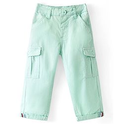 Babyhug Cotton Lycra Woven Full Length Solid Pants - Mint