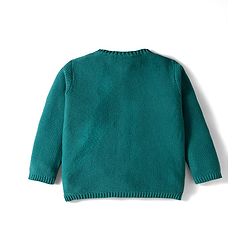Babyhug Cotton Knit Full Sleeves Front Open Sweater Set with Bear Patch & Cap - Teal Blue