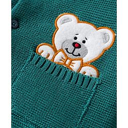 Babyhug 100% Cotton Knit Full Sleeves Front Open Sweater Set with Bear Patch & Cap - Teal Blue