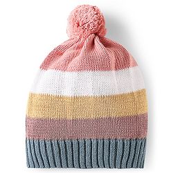 Babyhug Cotton Knit Full Raglan Sleeves Front Open Sweater Set With Stripes & Cap - Multi Colour