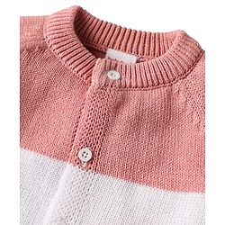 Babyhug Cotton Knit Full Raglan Sleeves Front Open Sweater Set With Stripes & Cap - Multi Colour