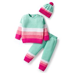 Babyhug Cotton Knit Full Sleeves Pullover Sweater Set with Cap & Color Block - Multicolor