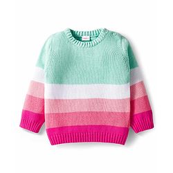 Babyhug Cotton Knit Full Sleeves Pullover Sweater Set with Cap & Color Block - Multicolor