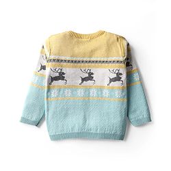 Babyhug Cotton Knit Full Sleeves Striped Sweater Set with Cap & Dear Design - Light Blue