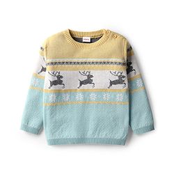 Babyhug Cotton Knit Full Sleeves Striped Sweater Set with Cap & Dear Design - Light Blue
