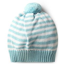Babyhug Cotton Knit Full Sleeves Striped Sweater Set with Cap & Dear Design - Light Blue
