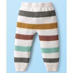 Babyhug Cotton Knit Full Sleeves Striped Sweater Set with Cap - White