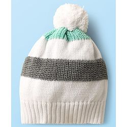 Babyhug Cotton Knit Full Sleeves Striped Sweater Set with Cap - White