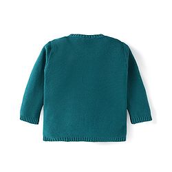 Babyhug Knitted Full Sleeves Front Open Sweater Set with Cap & Teddy Embroidery - Teal Blue