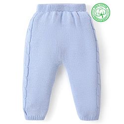 Babyhug Knit Full Length Fleece & Woollen Pant with Cable Knit Design Solid Colour - Blue