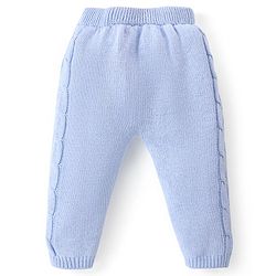 Babyhug Knit Full Length Fleece & Woollen Pant with Cable Knit Design Solid Colour - Blue