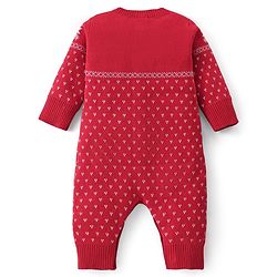 Babyhug Cotton Sweater Knit Full Sleeves Winter Wear Romper with Reindeer Design - Red
