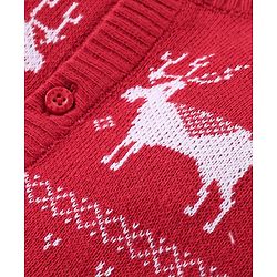 Babyhug Cotton Sweater Knit Full Sleeves Winter Wear Romper with Reindeer Design - Red