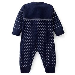 Babyhug Knitted Full Sleeves Winter Wear Romper With Christmas Theme -Navy Blue