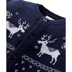 Babyhug Knitted Full Sleeves Winter Wear Romper With Christmas Theme -Navy Blue
