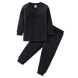 Babyhug Front Open Full Sleeves Thermal Vest & Leggings Set - Dark Grey