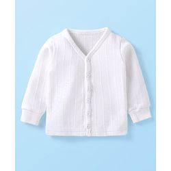 Babyhug Full Sleeves Solid Colour Front Open  Thermal Vest & Pant Set - Off White