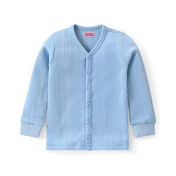 Babyhug Full Sleeves Solid Front Open Vest & Leggings Set - Blue